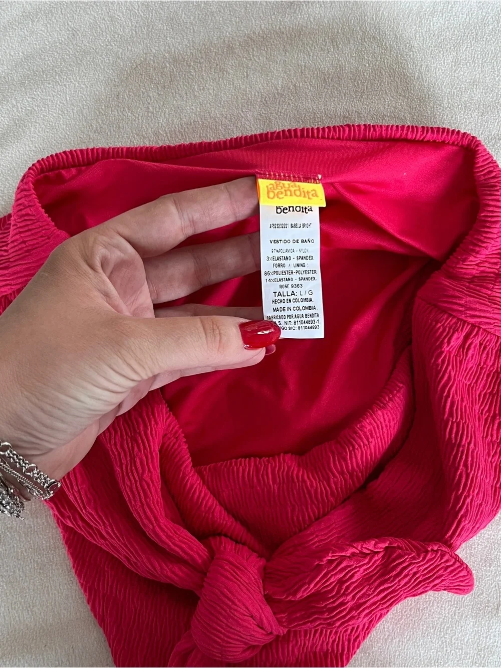 Agua Bendita 'Calista/Isabella' 2-PC Textured Bikini Set, Bright Rose L NWT
